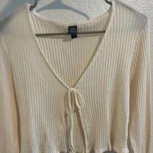 Worn once, open long sleeve tie top